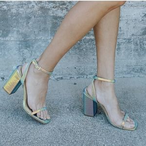 Lulus Larsaa Hologram Snake-Embossed Ankle Strap High Heel Sandals Womens Size 9